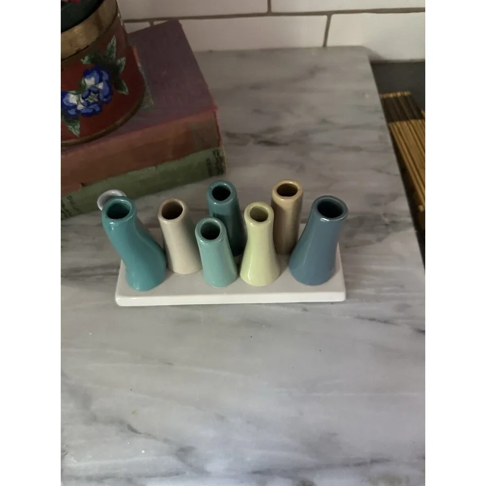 Chive Ceramic Studio Pooley Vase Flower Bud Vase With 8 Tube Shapes Multicolor